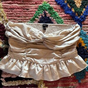 Express Tan Satin Tube Top